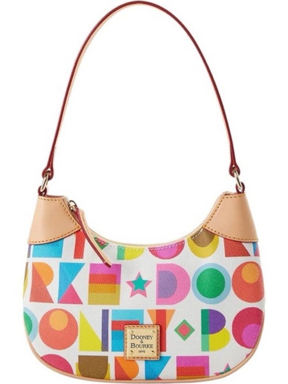 Dooney & Bourke Multicolor Graphic Logo Hobo with Tan Trim -white